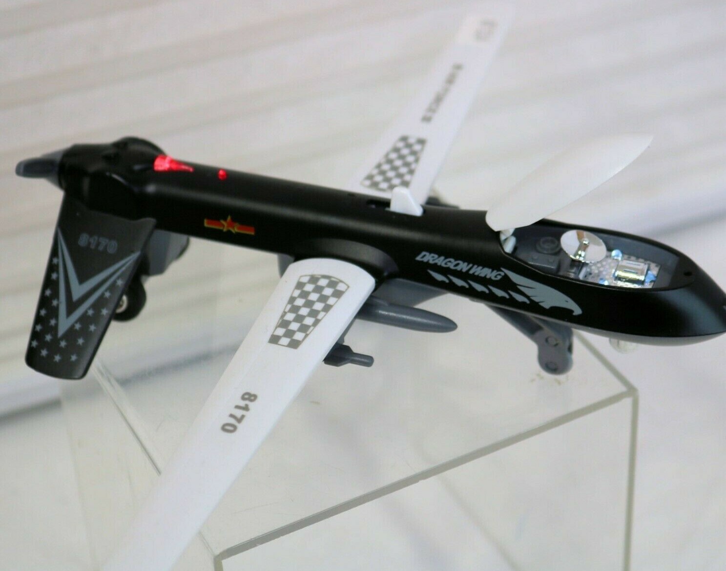 Drone Pull Back Opening Cockpit Lights & Sound Propeller Spins Wings Fold Toy