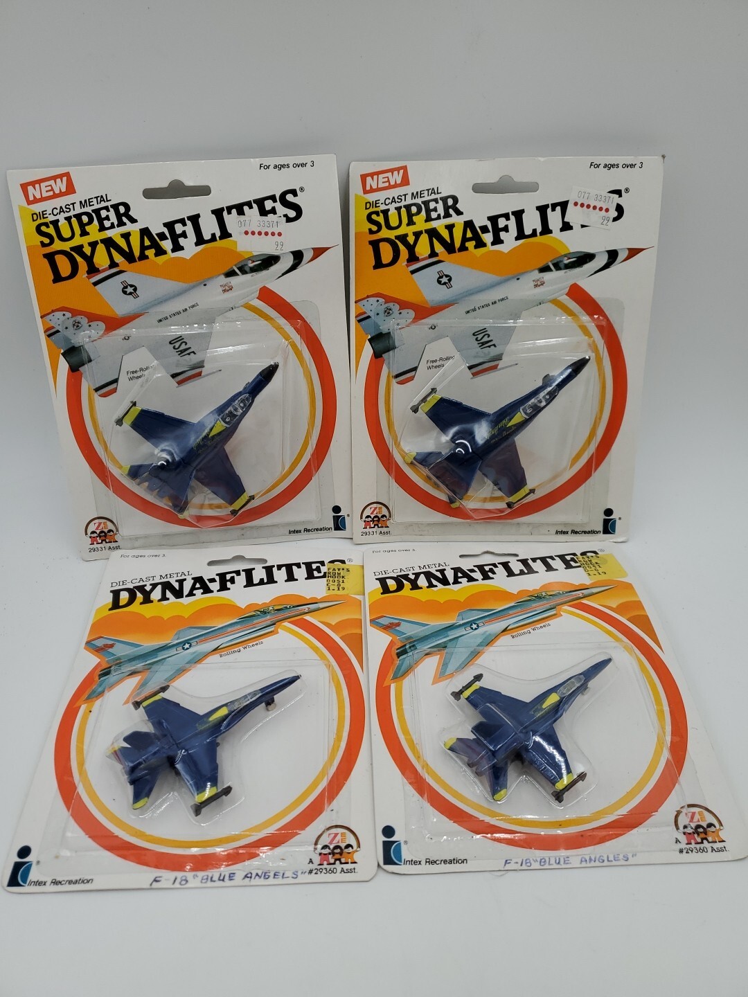(4) Zee Dyna-Flites F-18 Hornet Blue Angels Jets (2) Super & (2) Regular CARDED!