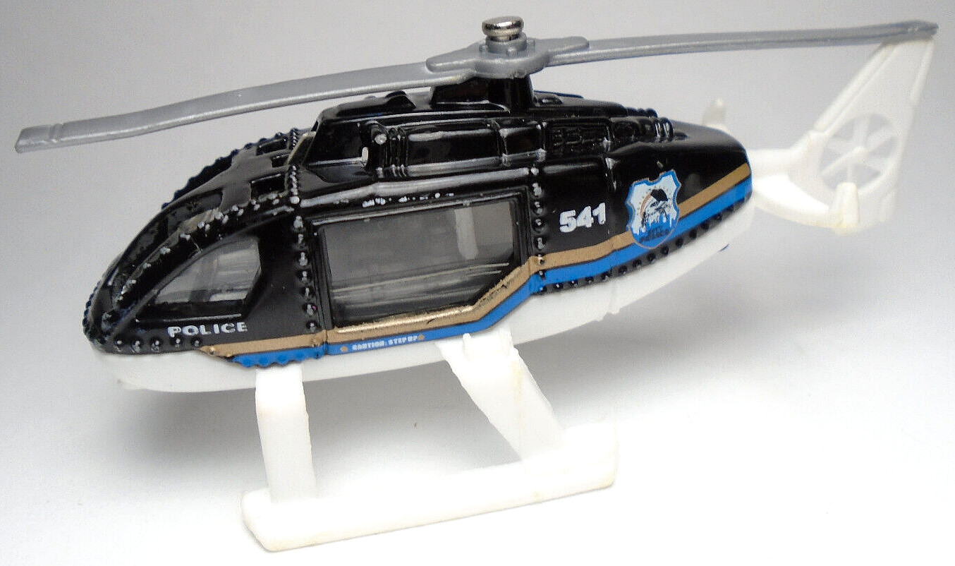 2001 MATCHBOX RESCUE #541 BLACK 3 3/4″ DIECAST POLICE HELICOPTER W/ WHITE & BLUE