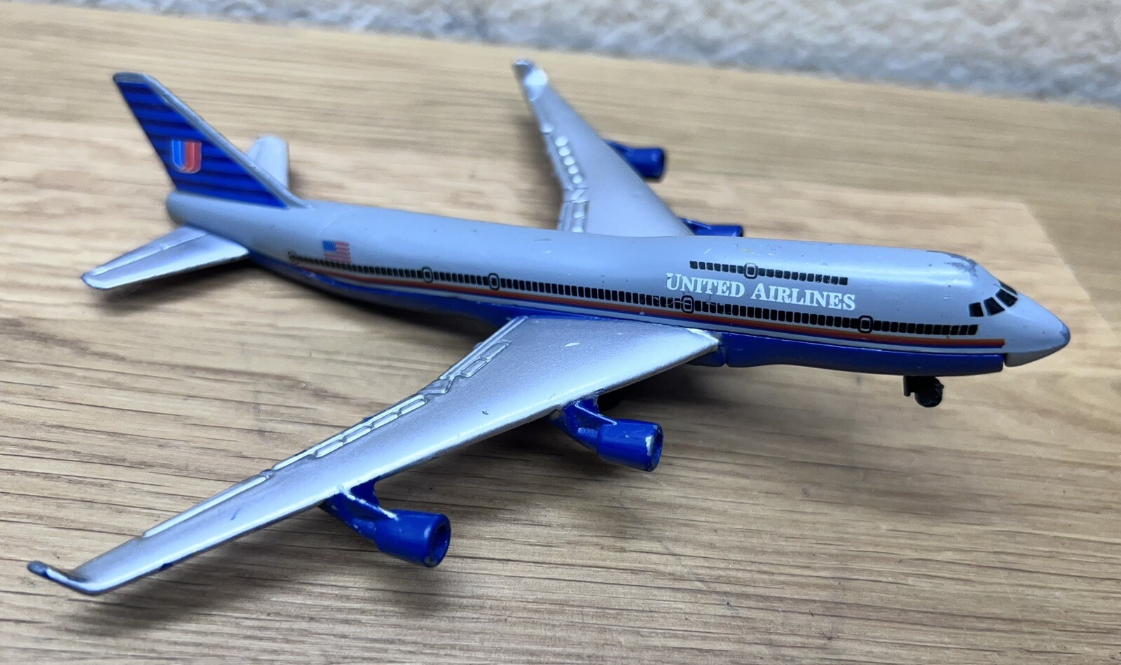 United Airlines B747 A601 Airplane Airliner Blue Silver US Flag