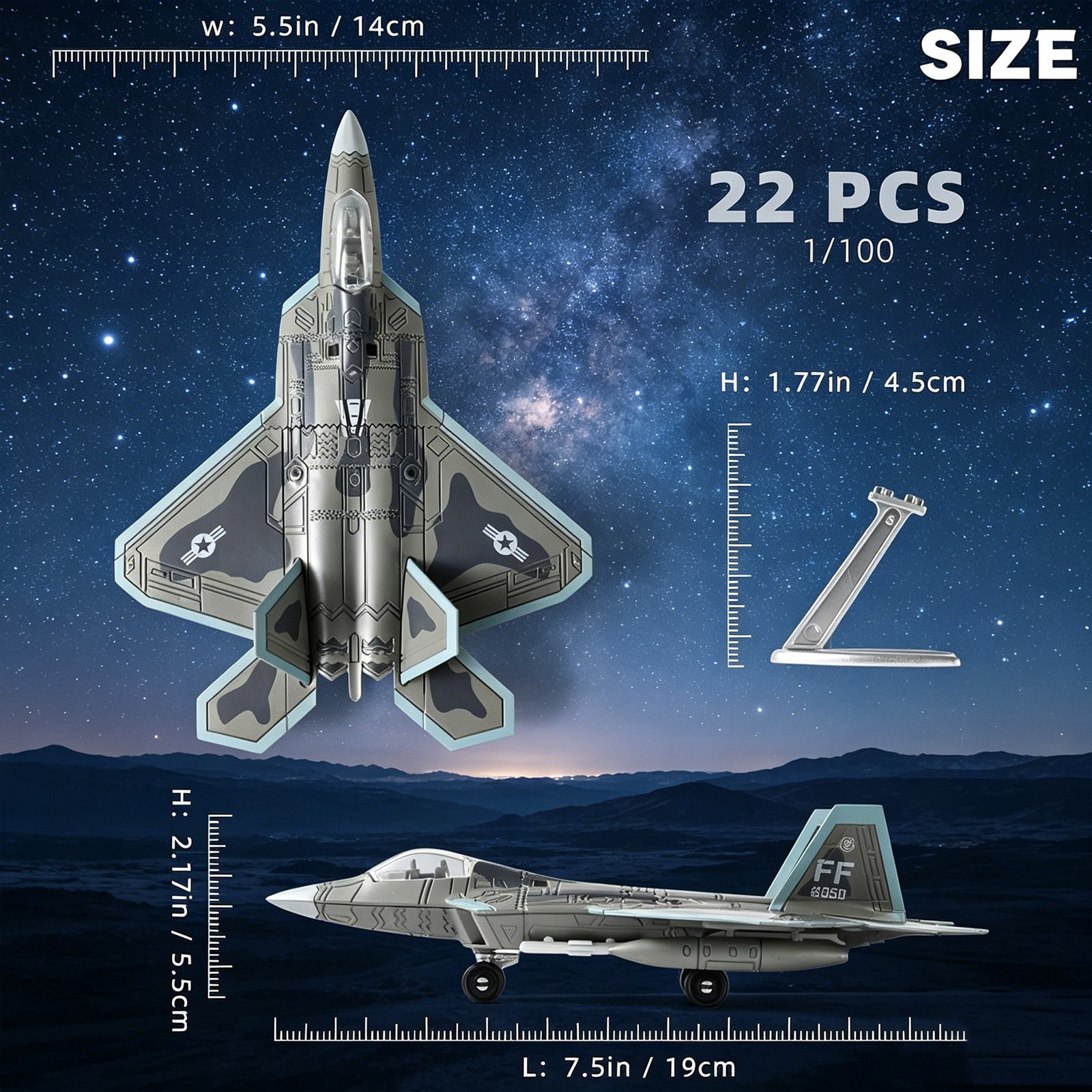 1/100 Scale F-22 Raptor Stealth Fighter Building Blocks Kit with Display Stand