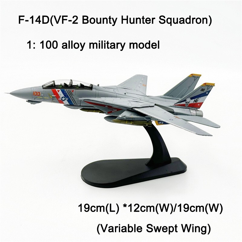 1:100 F-14D Bounty Hunter Squadron VF-2 Fighter Model Diecast Military Aircraft