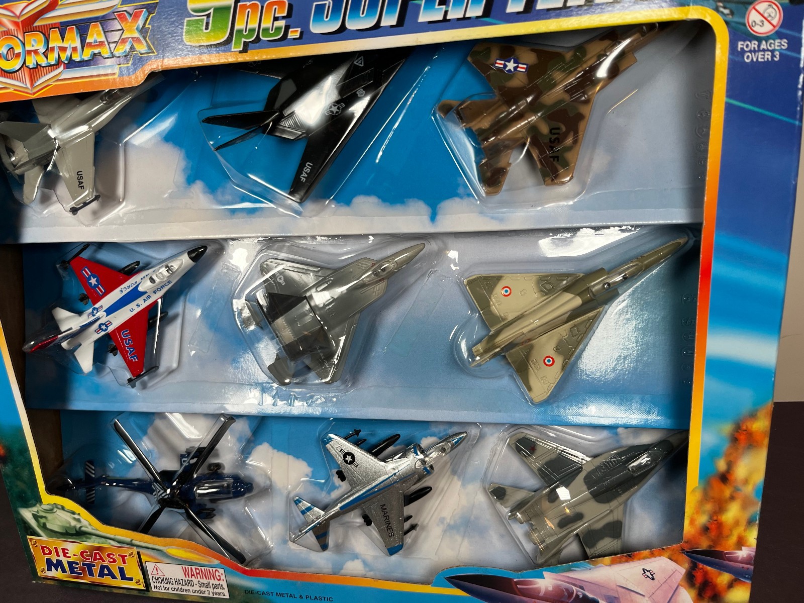 Motormax 9PC SUPER FLITES Jet Metal Die-cast Helicopter Plane Set 63006 RedBox