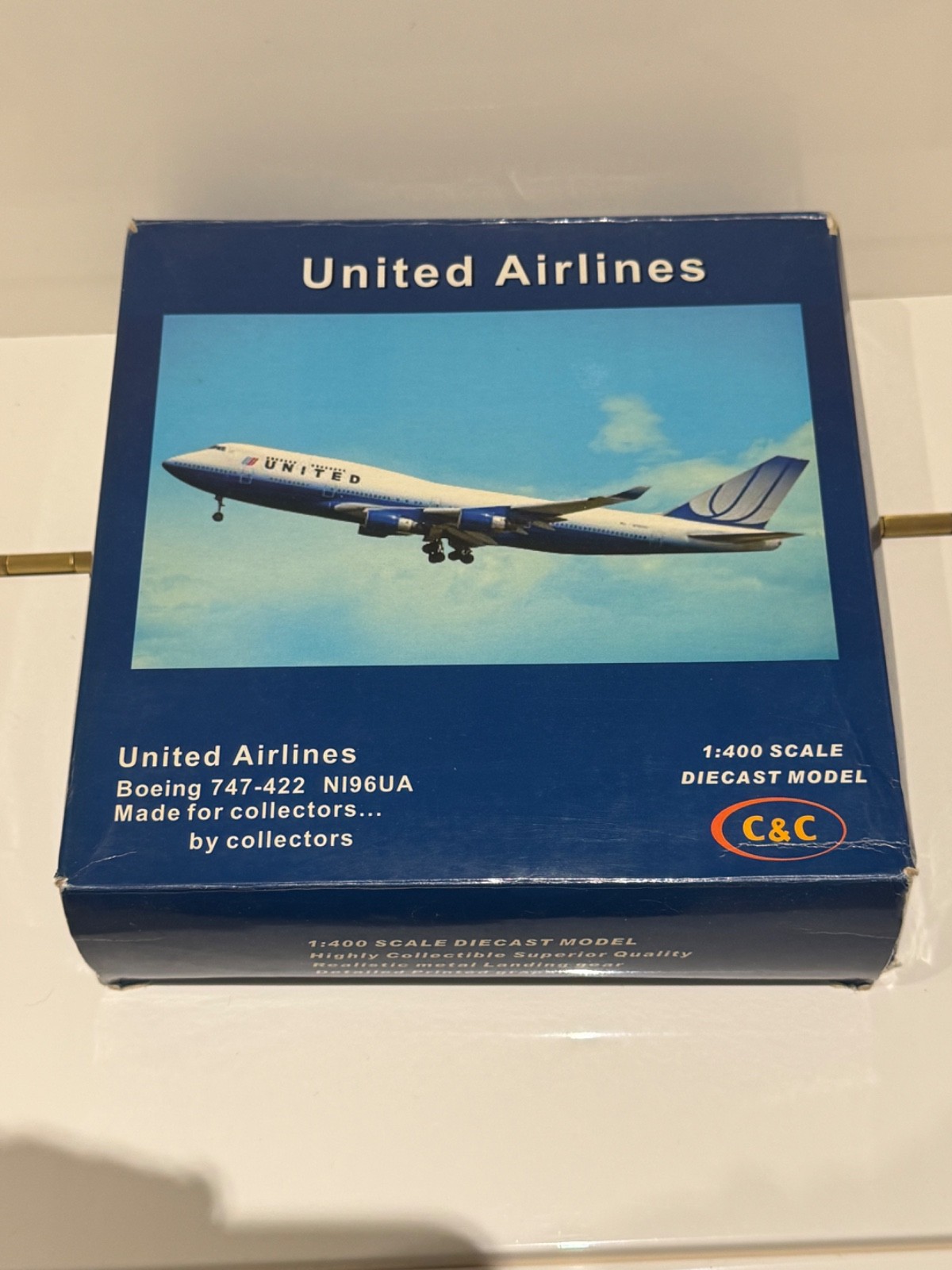 C&C Wings United Airlines B747-422 W/ Stand (Box has shelf wear)