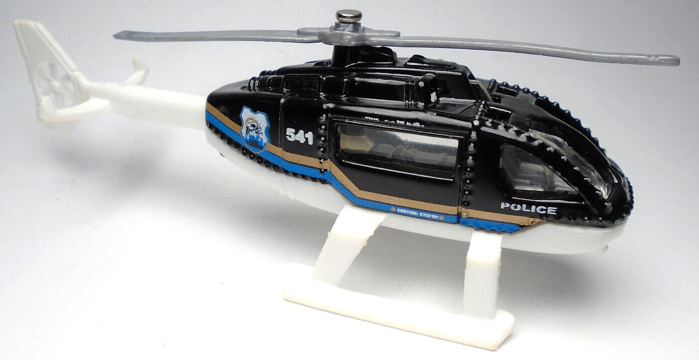 2001 MATCHBOX RESCUE #541 BLACK 3 3/4″ DIECAST POLICE HELICOPTER W/ WHITE & BLUE