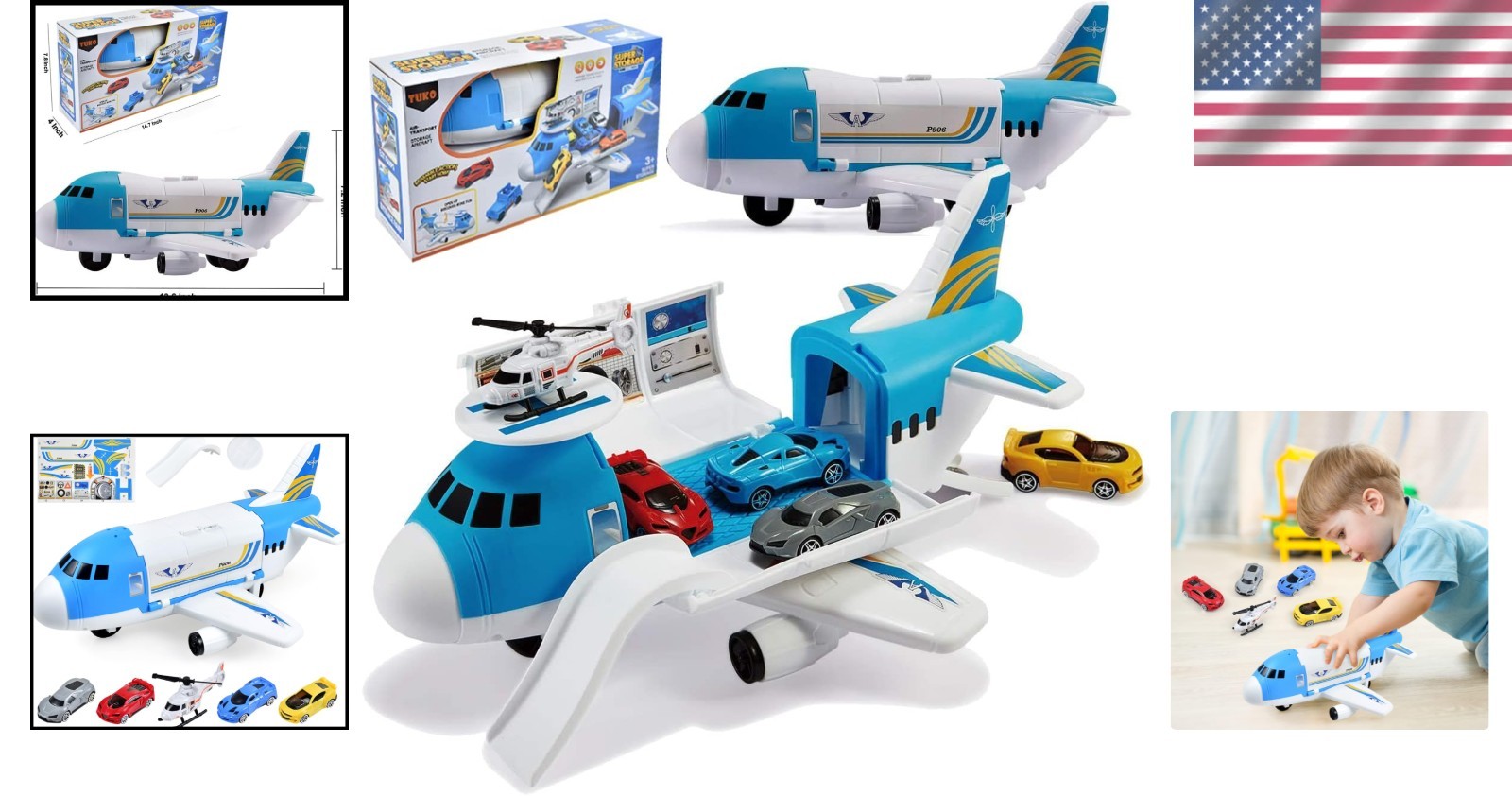 Educational Cargo Airplane & 4 Vehicle Play Set – Perfect Gift for Kids 3-12