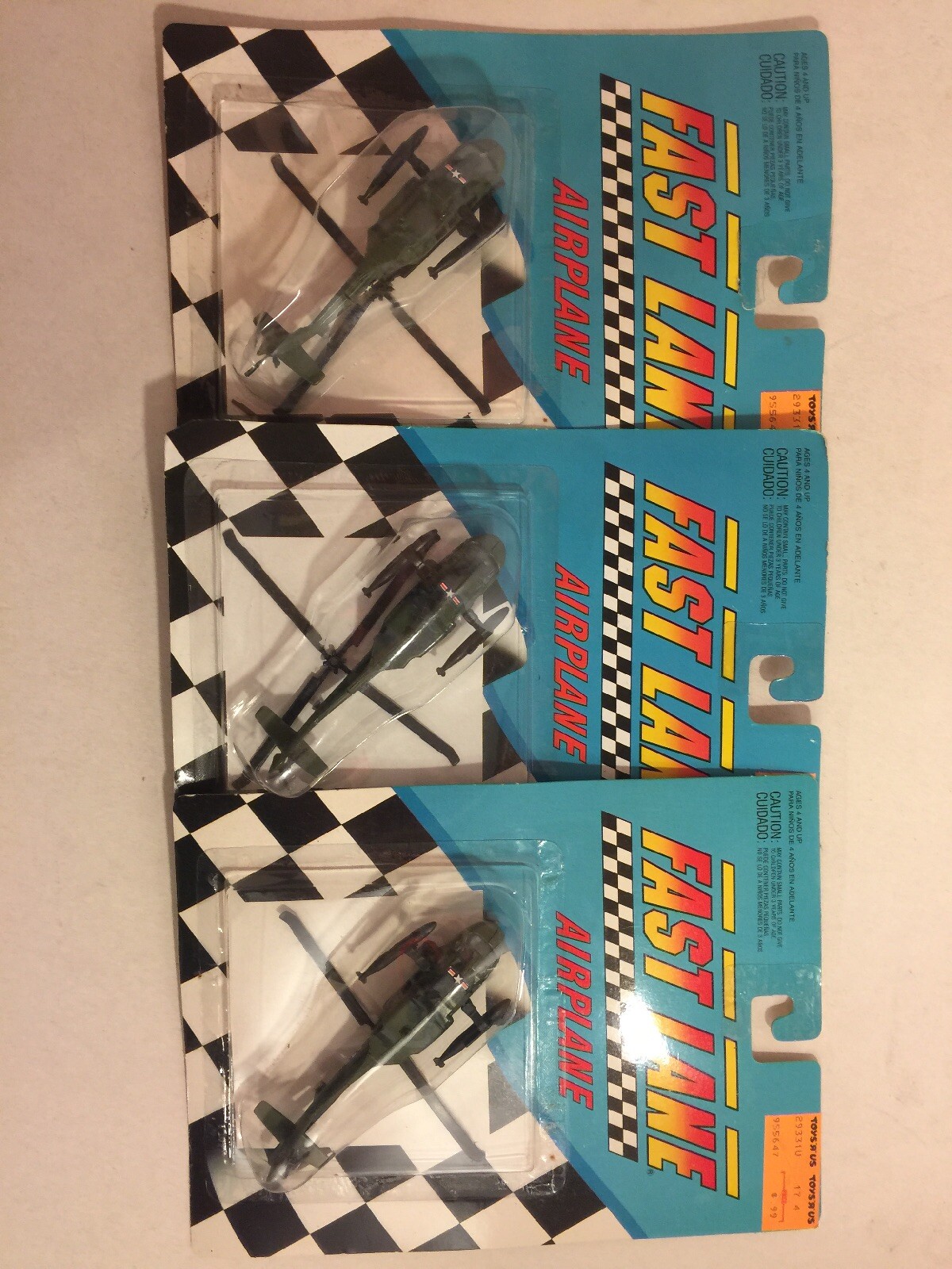 Set of 3 Vintage FAST LANE Die-Cast Airplane Helicopters Geoffrey Inc. 1991