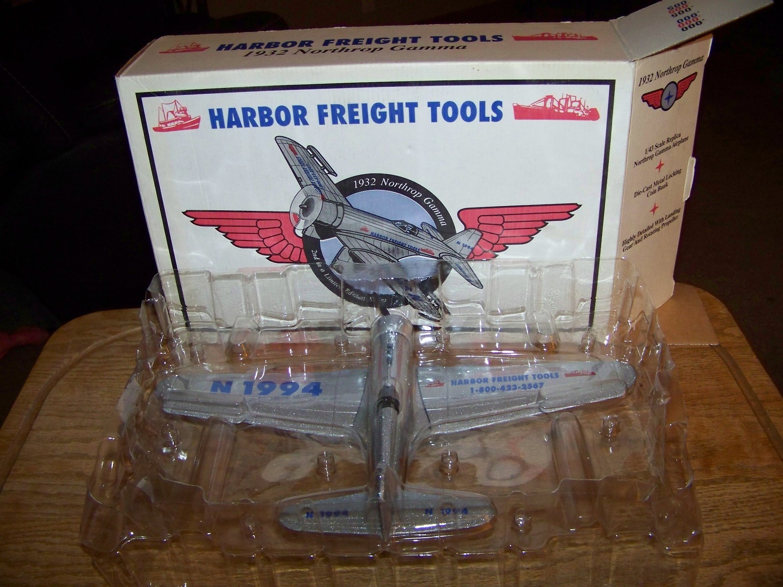 NEW ERTL Harbor Freight Tools 1936 Northrop Gamma Die Cast Metal Coin Bank 1994