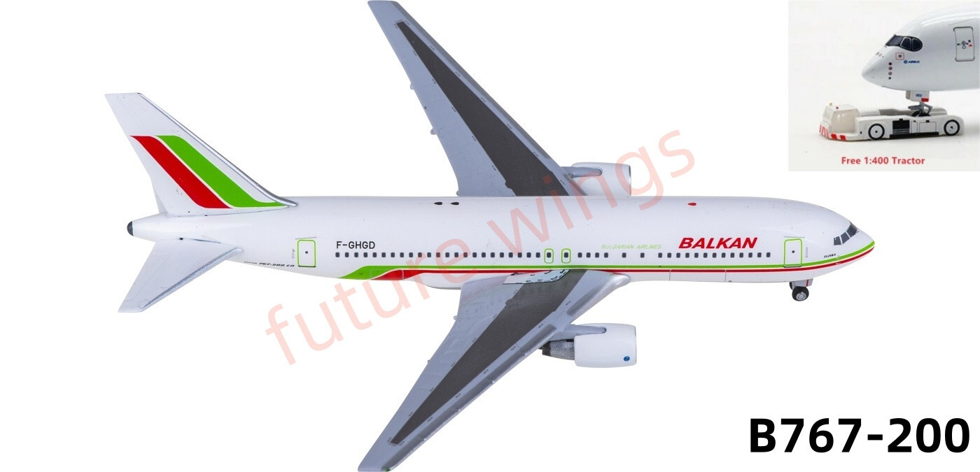 1:400 AeroClassics AC411399 Balkan Bulgarian Airlines B767-200 F-GHGD+Tractor