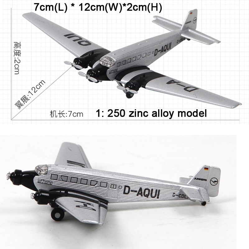 1:250 Scale Alloy Diecast Military Model Junkers JU52-3M Transport Aircraft
