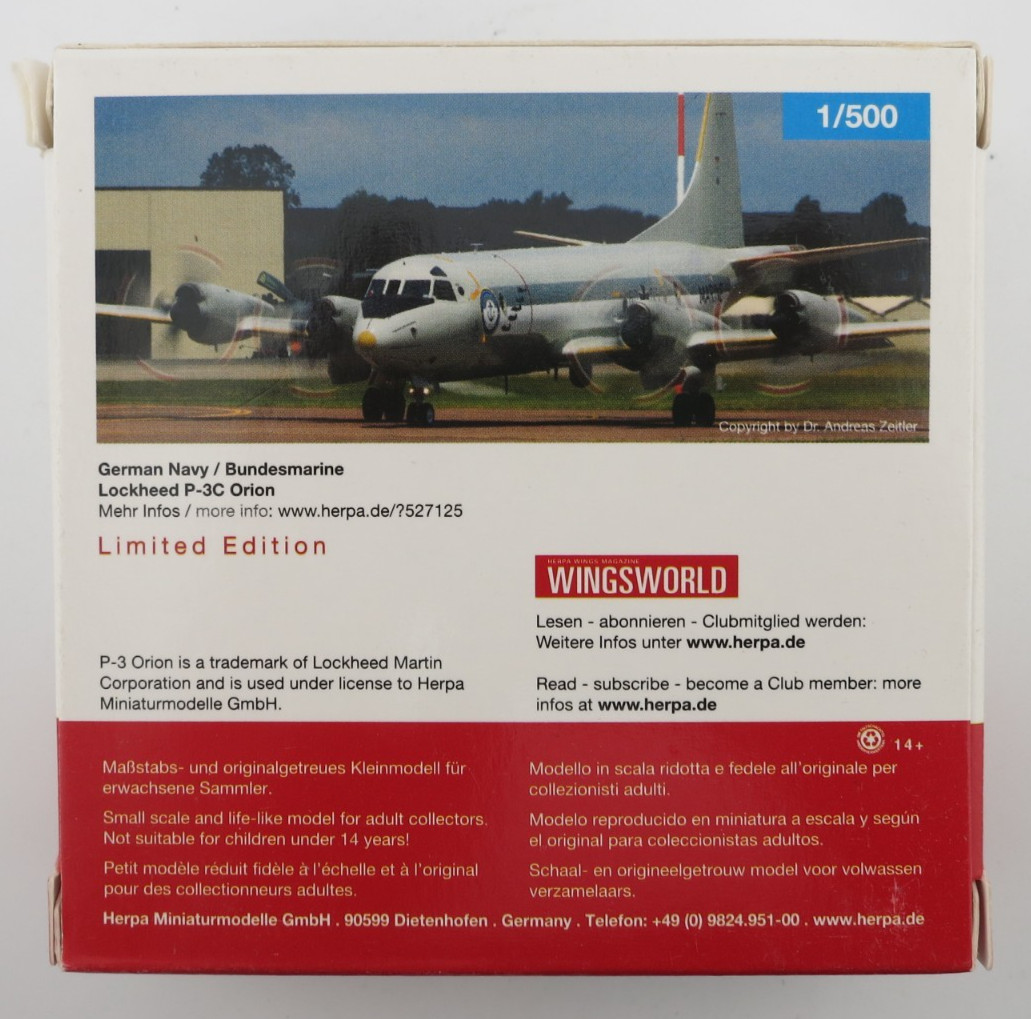 Herpa German Navy Lockheed P-3C Orion – MFG3 50th Anniversary – 1:500 – 527125