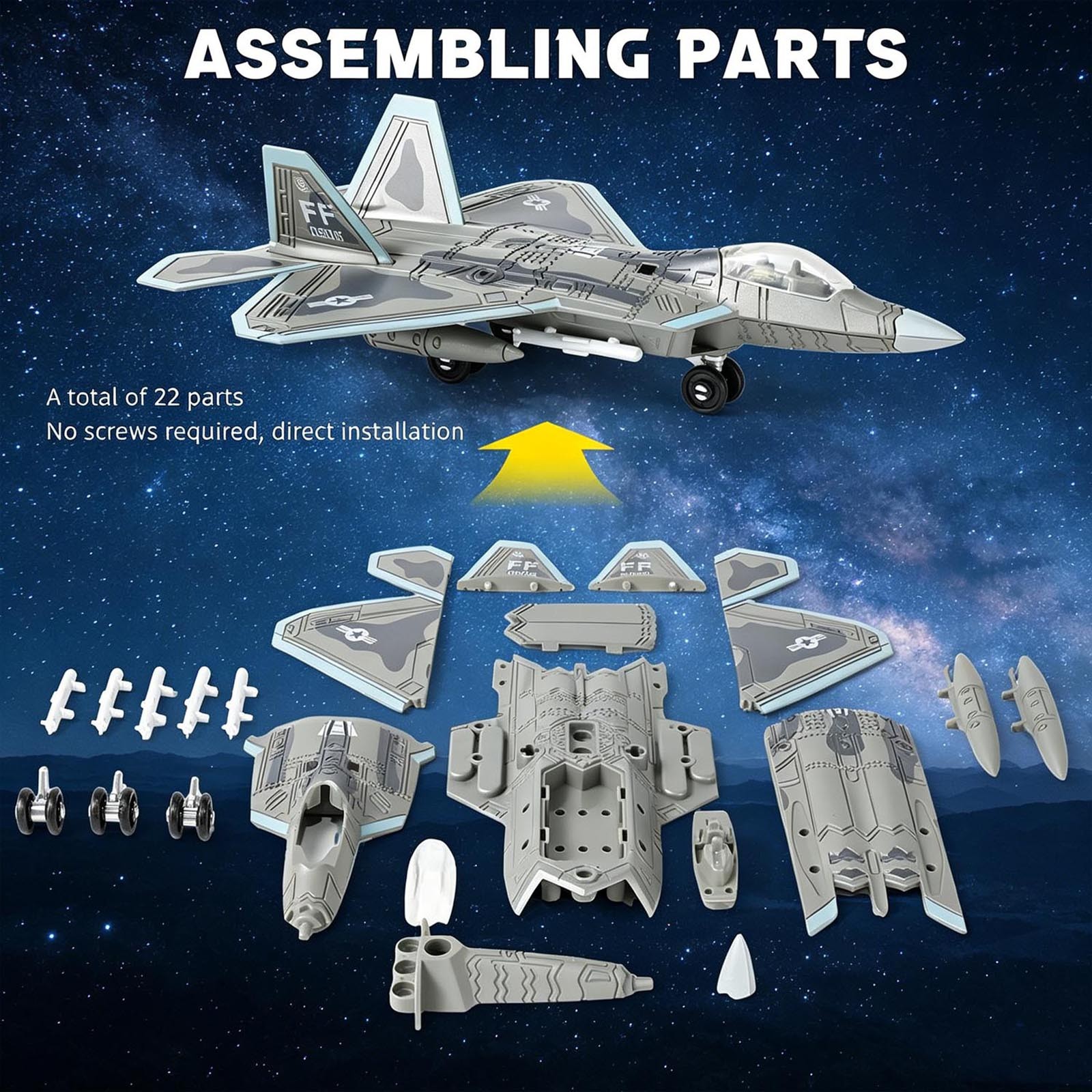 1/100 Scale F-22 Raptor Stealth Fighter Building Blocks Kit with Display Stand
