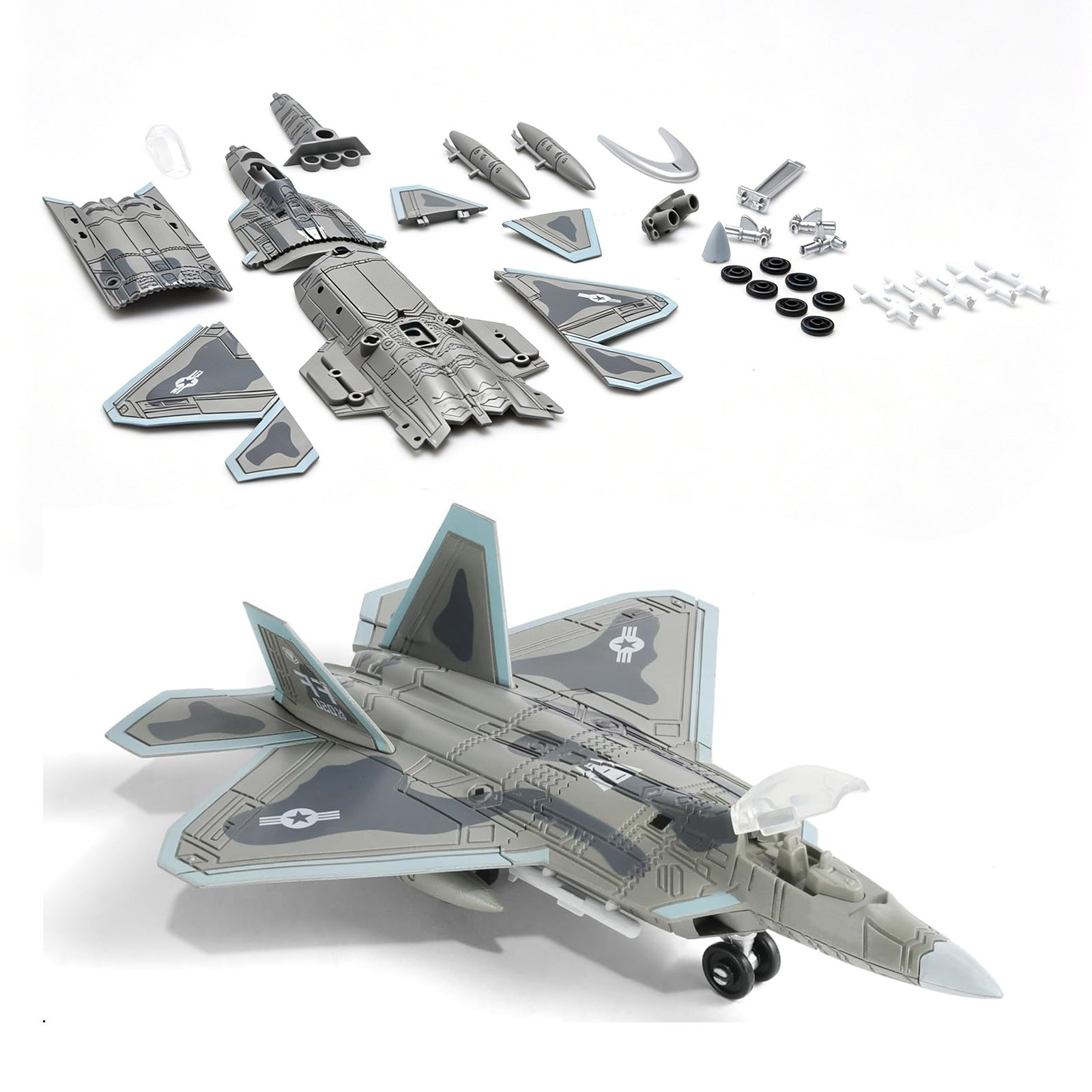 1/100 Scale F-22 Raptor Stealth Fighter Building Blocks Kit with Display Stand