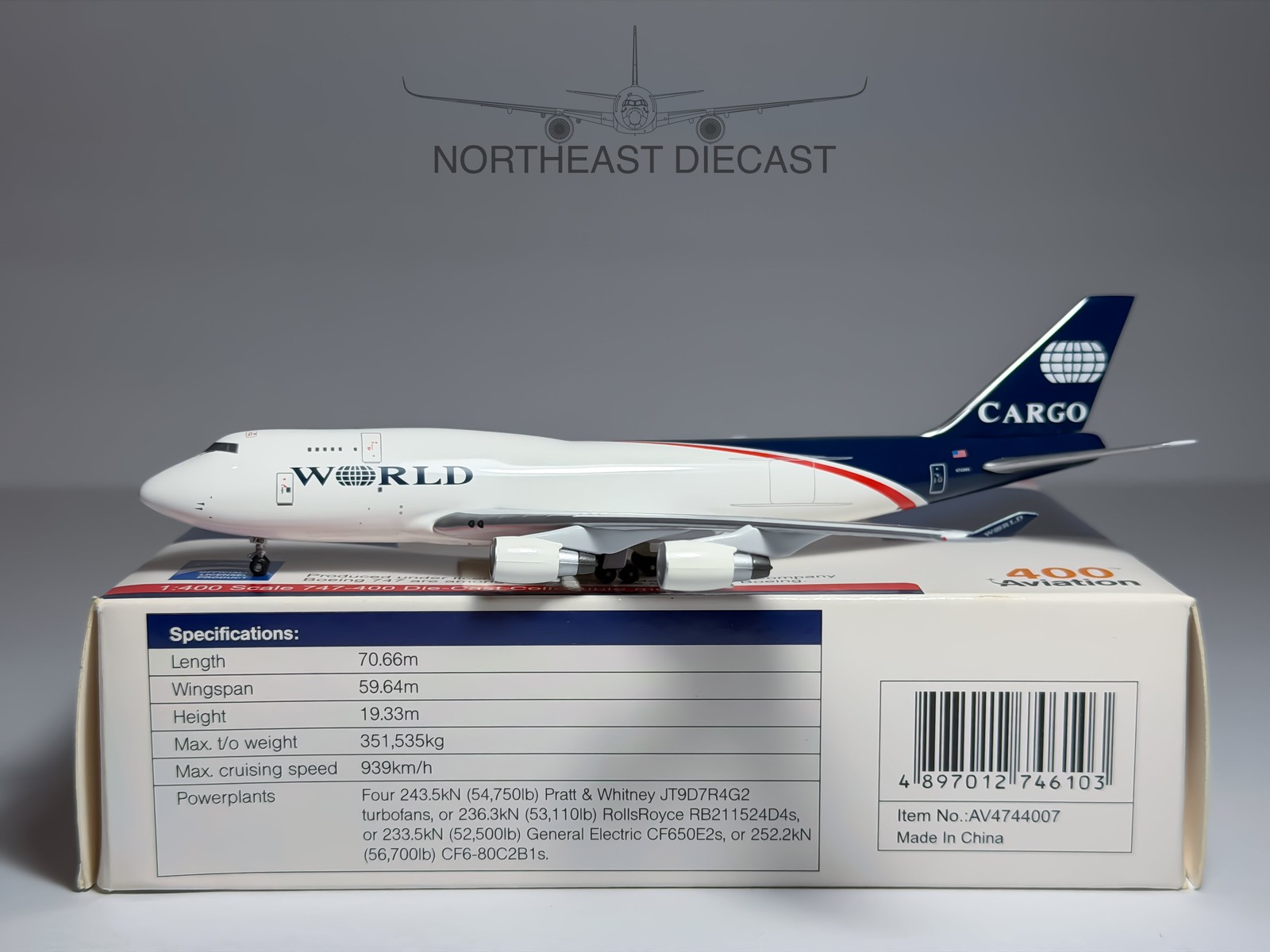 World Cargo Boeing 747-400F 1:400 Aviation400 N740WA (AV4744007)