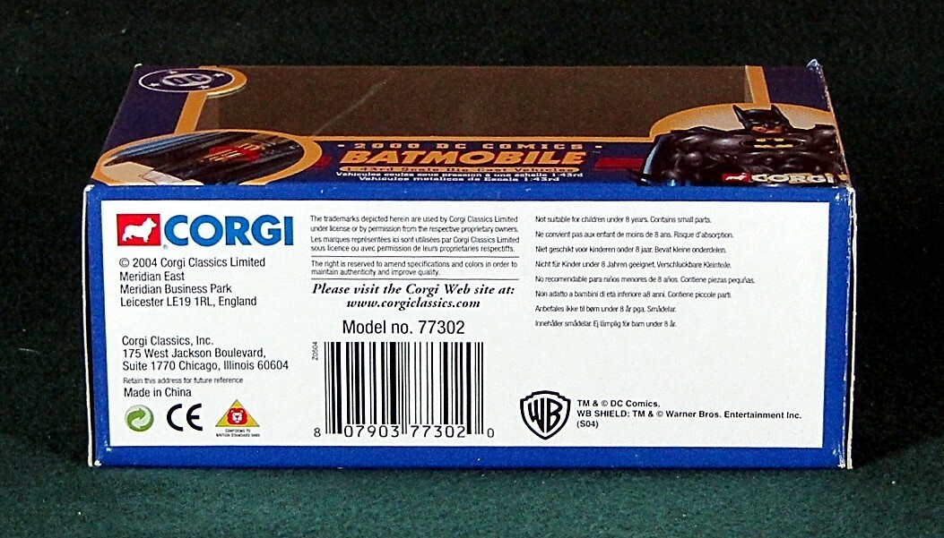 77302 CORGI 2000 DC COMICS BATMAN BATMOBILE V1 1:43 SCALE DIE-CAST VEHICLE EXMT