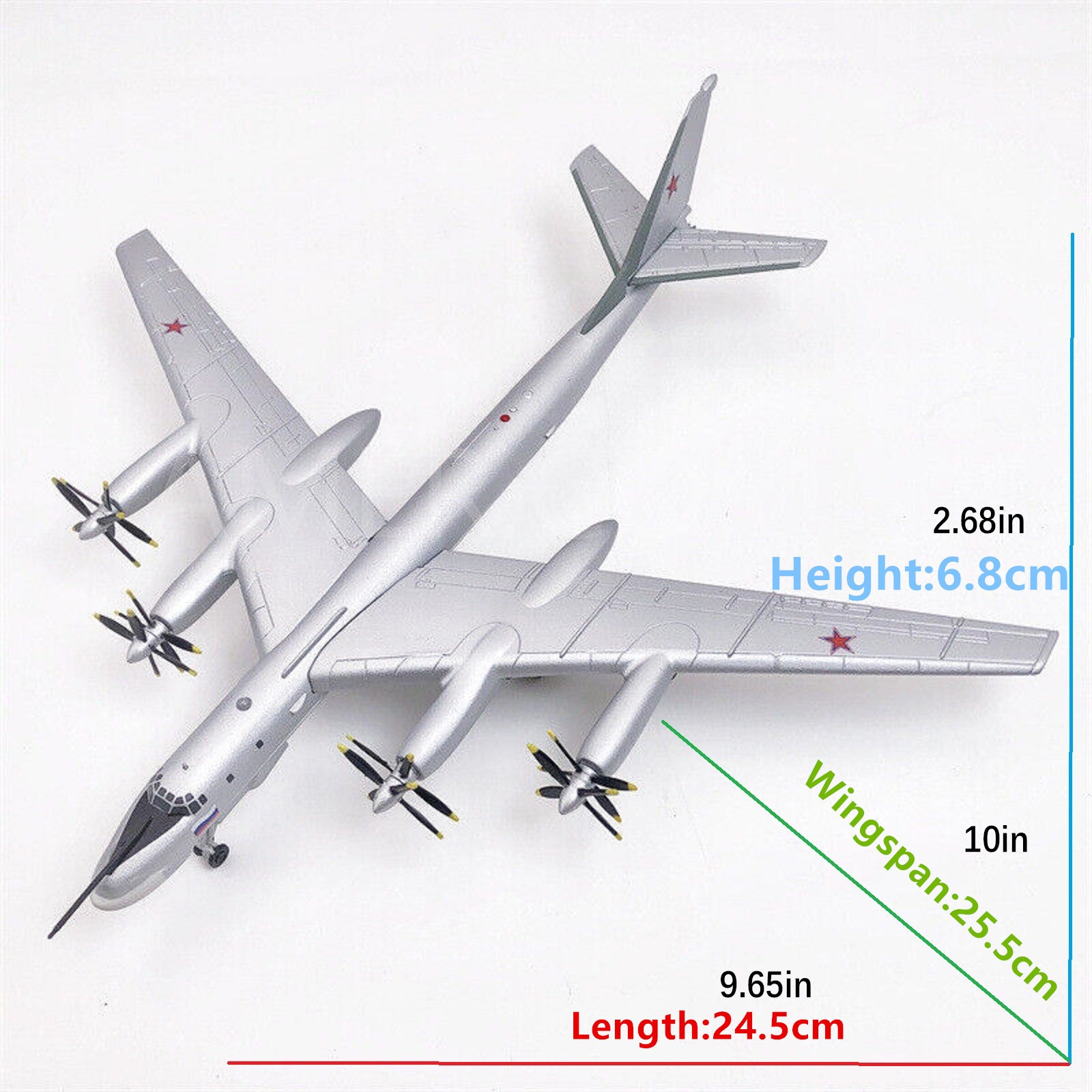 Alloy 1/200 Tupolev Tu-95 Bear Type Strategic Bomber Aircraft Military Model E