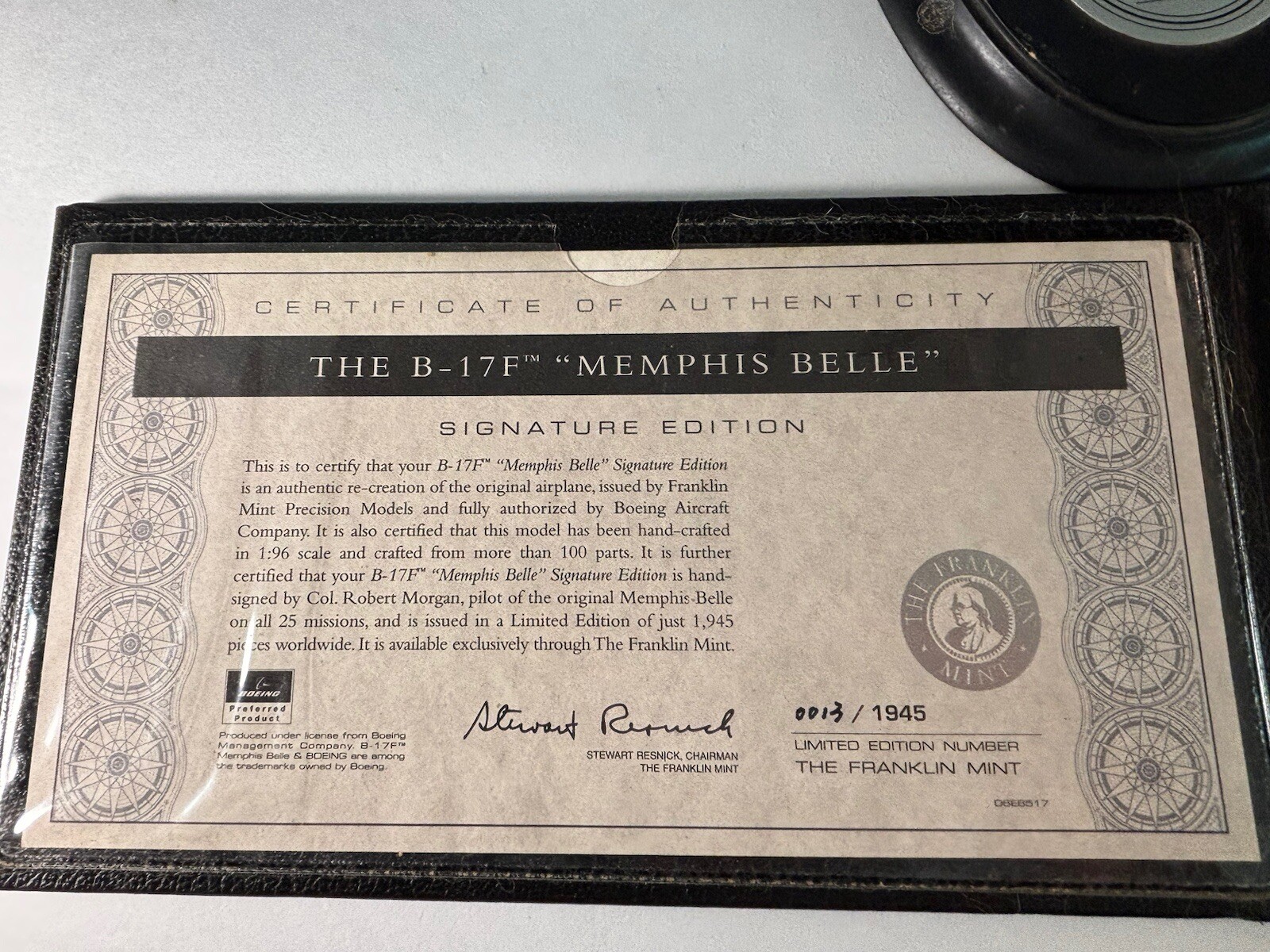 Franklin Mint B-17F MEMPHIS BELLE Signed Edition #13/1945 Diecast Airplane 1:96