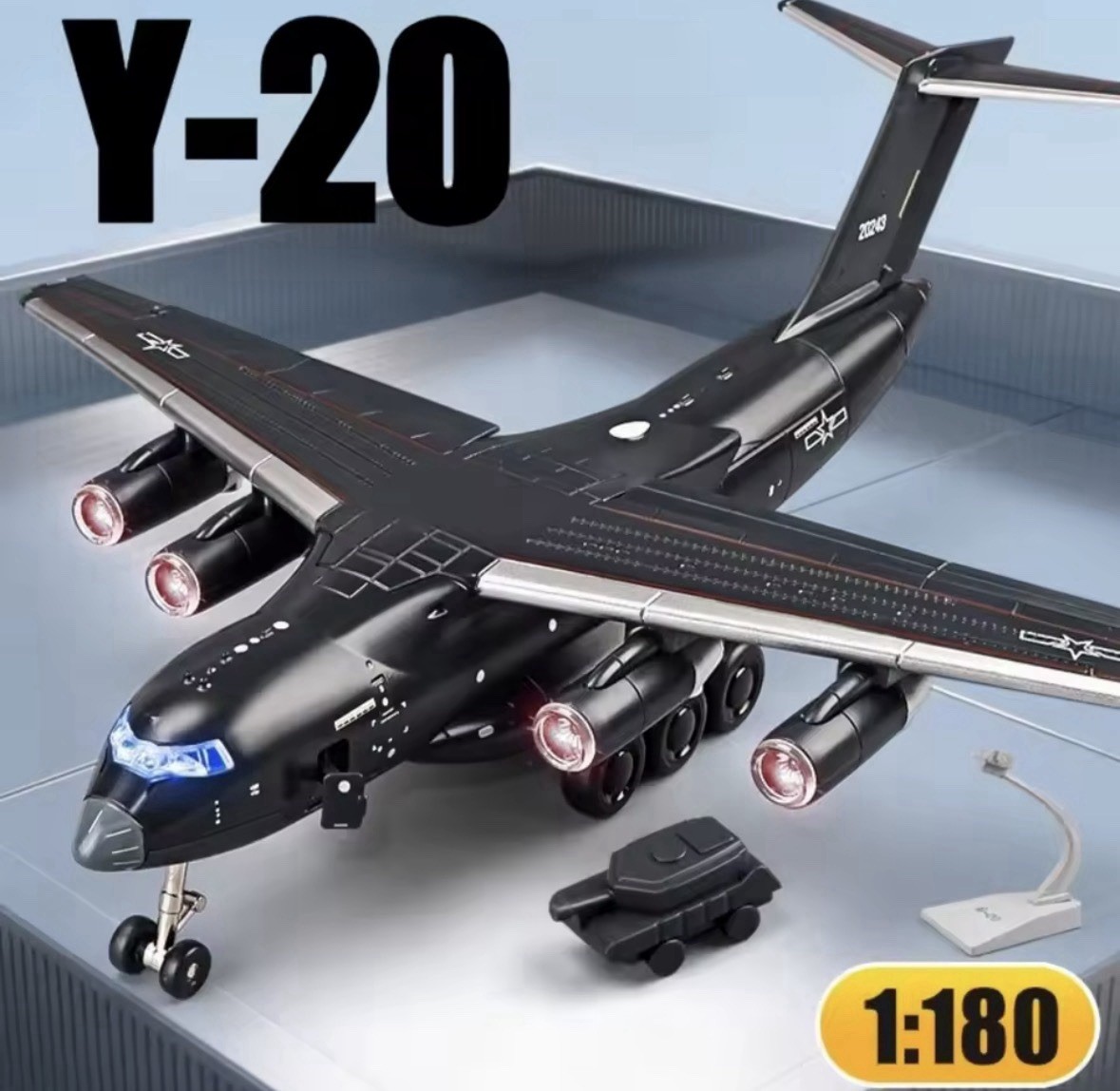 1:180 Y-20 Transport Aircraft Model With Metal Body, Foldable Wheels & Lighting