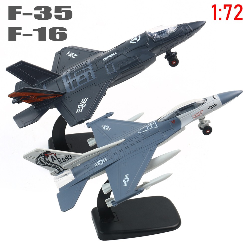 1/72 F-35 F-16 Fighter Jet Aircraft Diecast Plane Model w/ Light&Sound – 2PACK