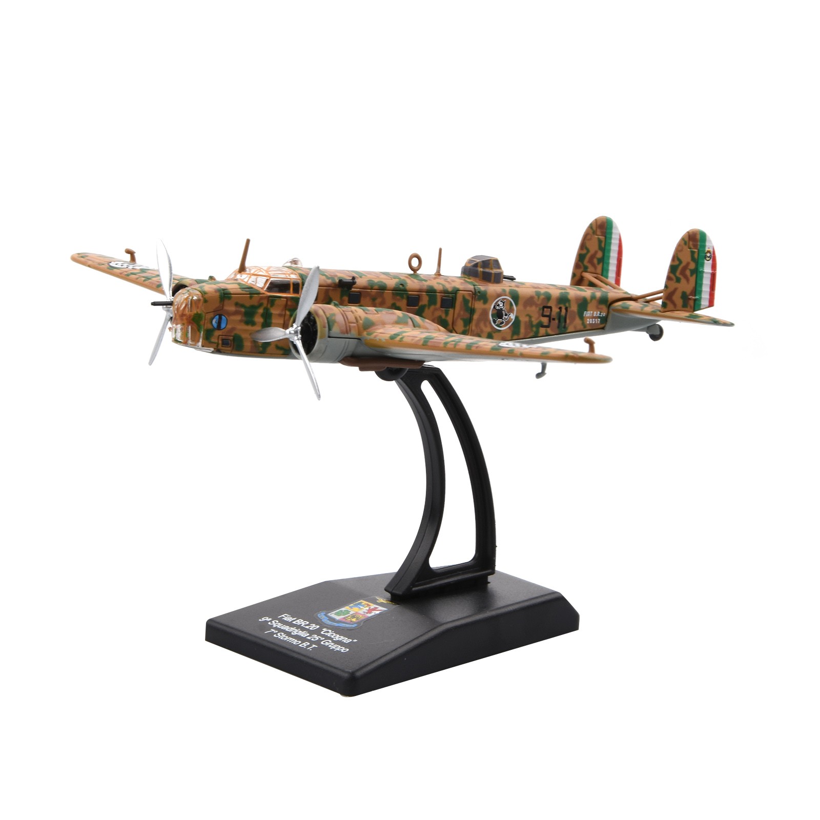 For Fiat BR.20 Cicogna Bomber 1:144 Scale Alloy Model With Display Stand Decor