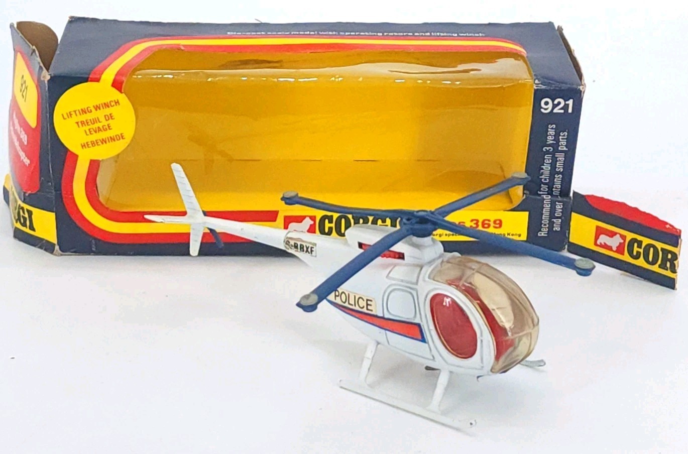 Vintage Diecast Corgi Hughes 369 Police Helicopter No. 921 With Box
