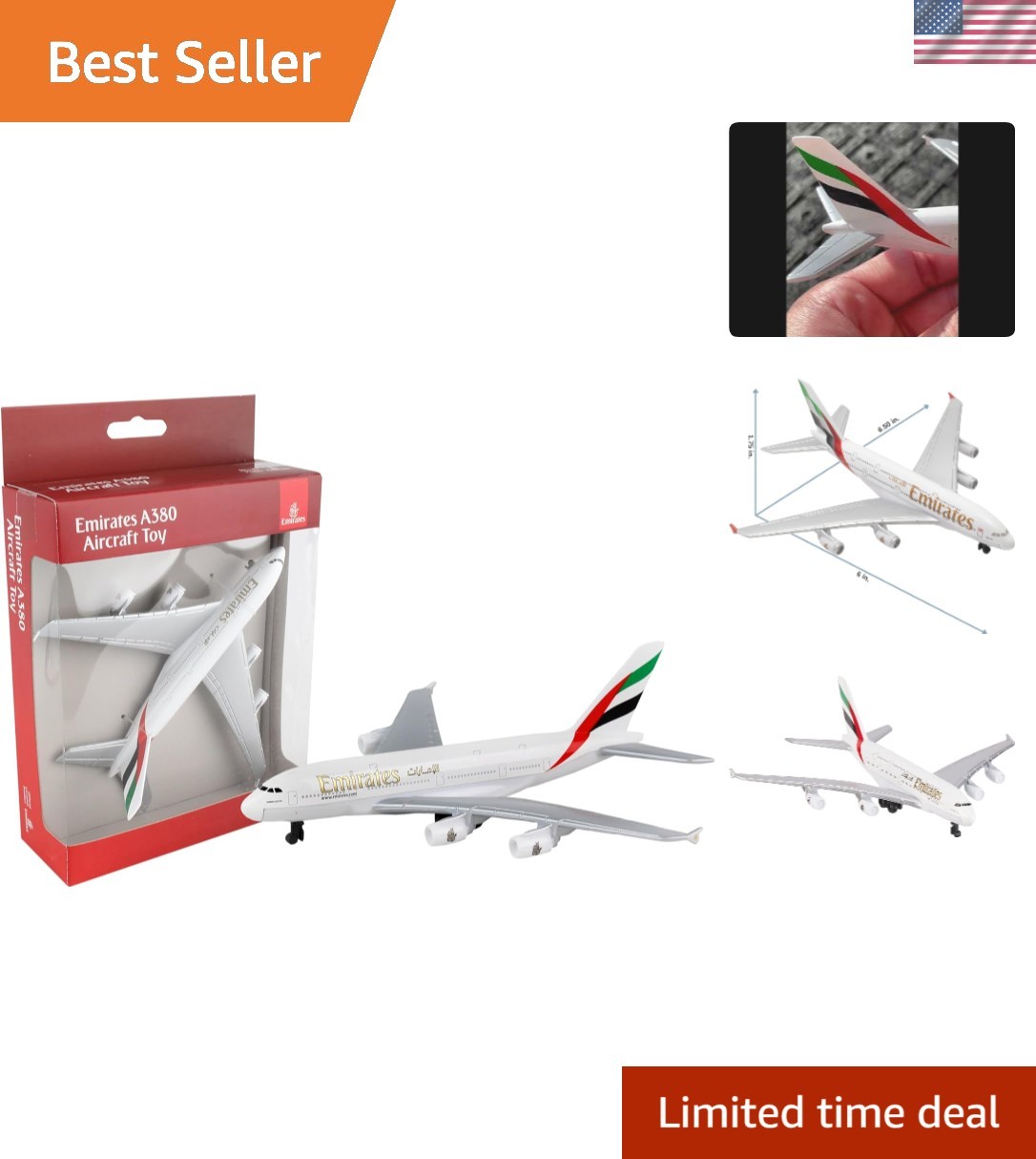 Authentic Emirates A380 Die-Cast Toy Plane – Engaging Playtime for Ages 3+