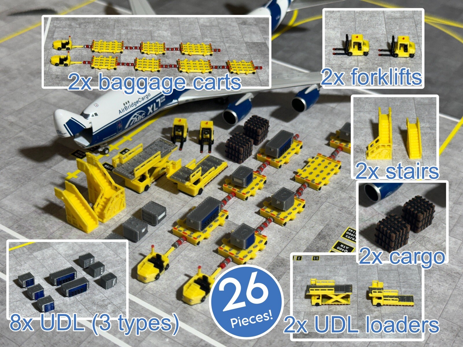 1:400 Scale Jetset Models Air Cargo GSE (LOT) 26 Pieces