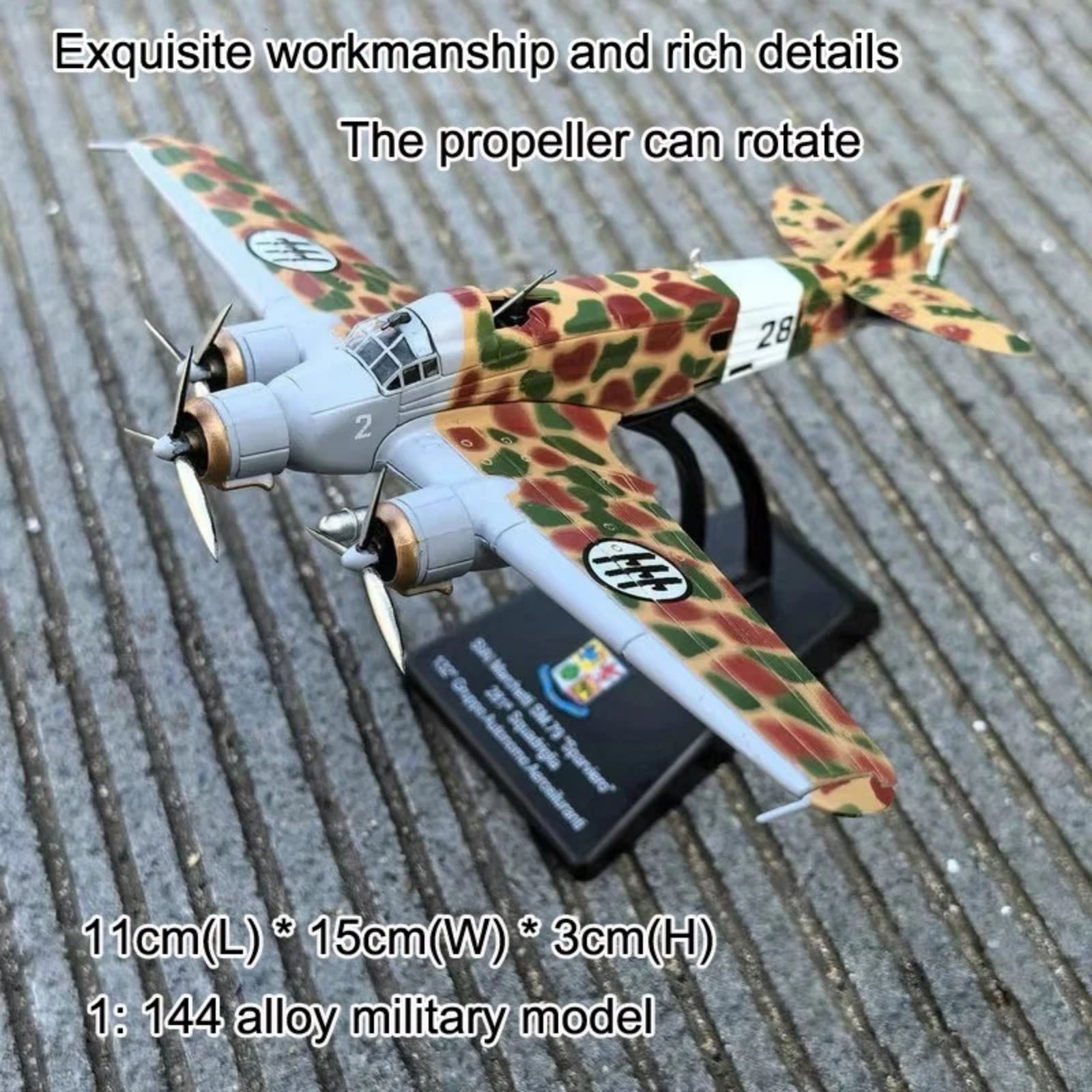 11cm Long 1/144 SM.79 Sparviero Bomber Alloy Model with Stand Brand New Item