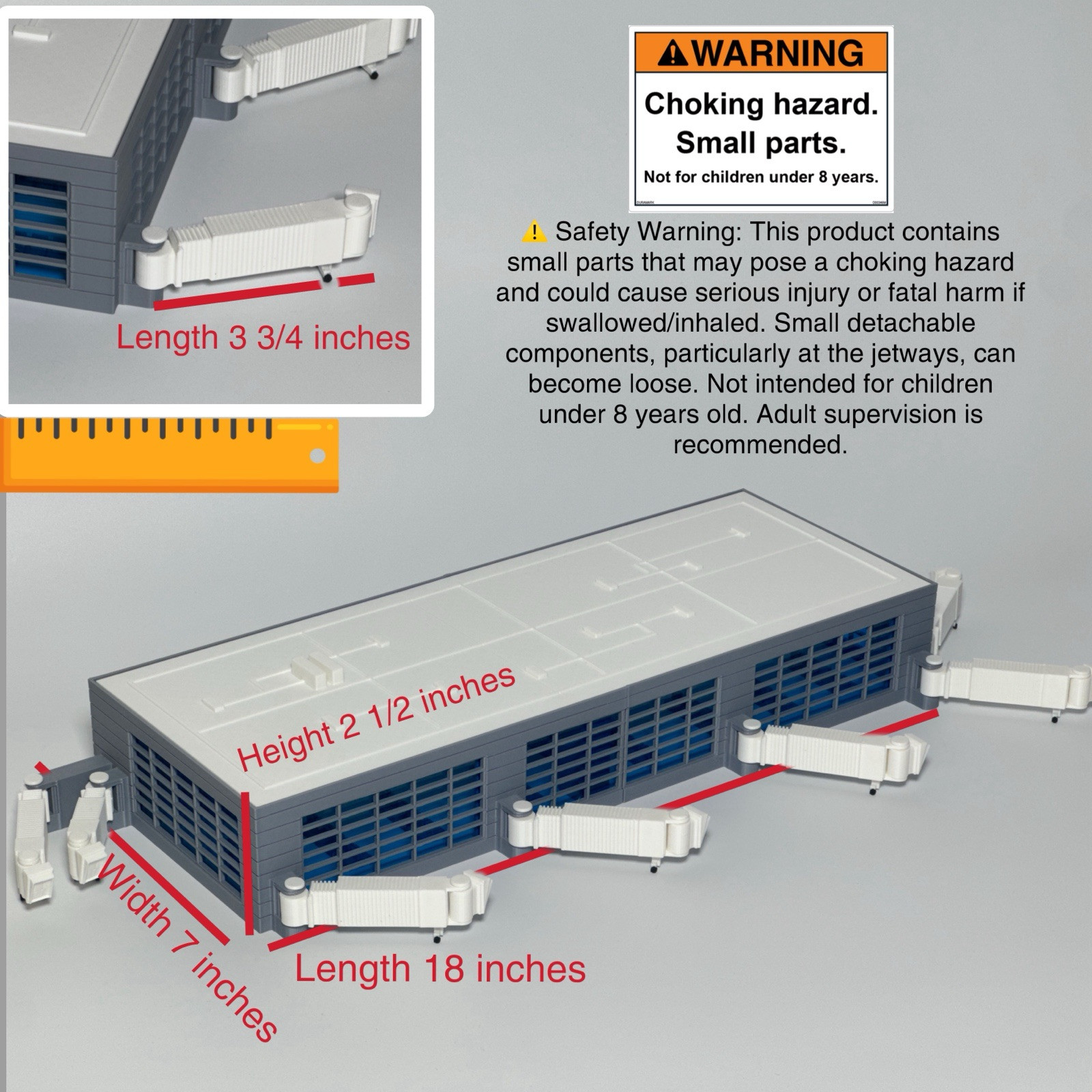 Airport Terminal INTERACTIVE Model– Fits Daron Planes- REMOVABLE ROOF (18” x 7”)