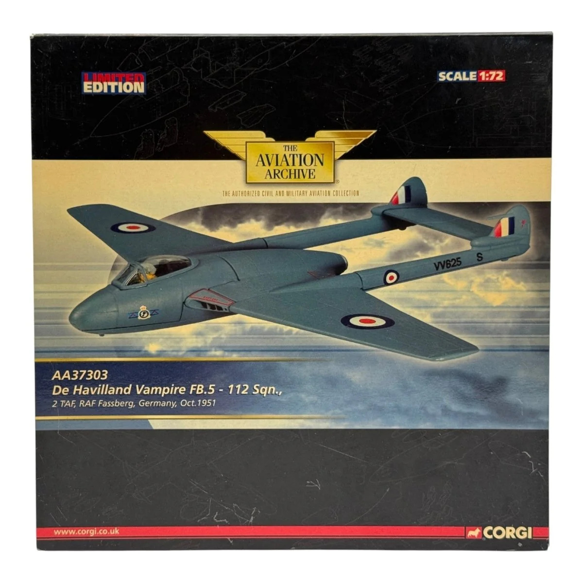 Corgi AA37303 1:72 de Havilland Vampire FB.Mk 5 RAF No.112 Sqn Fassberg 1951