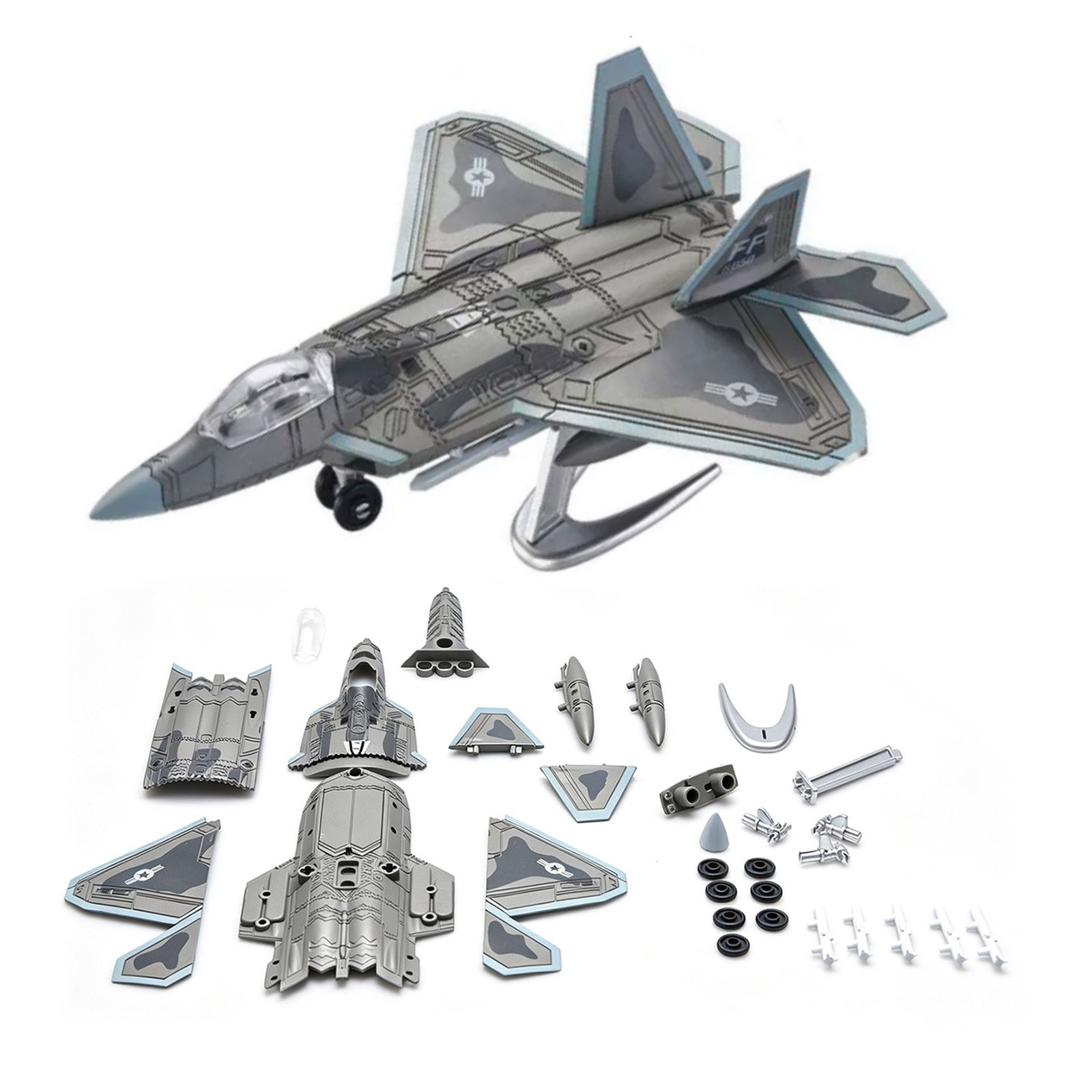 1/100 Scale F-22 Raptor Stealth Fighter Building Blocks Kit with Display Stand