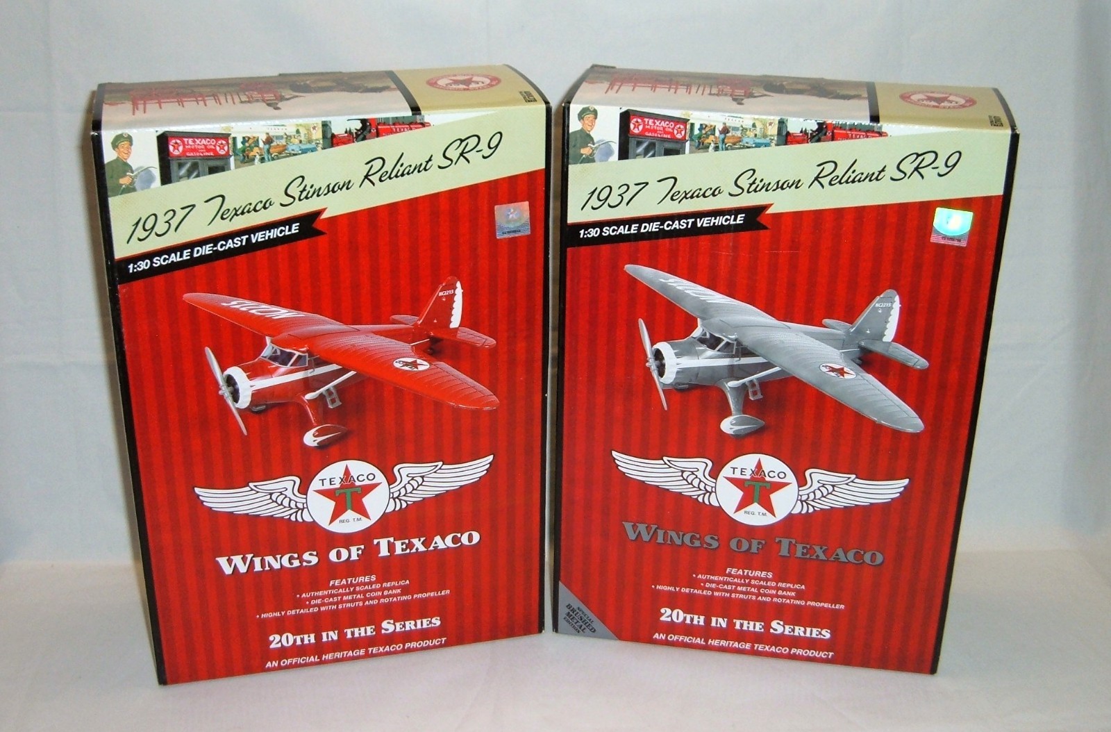 Wings Of Texaco 1937 Texaco Stinson Reliant SR-9 Set of 2 Red & Brushed Metal