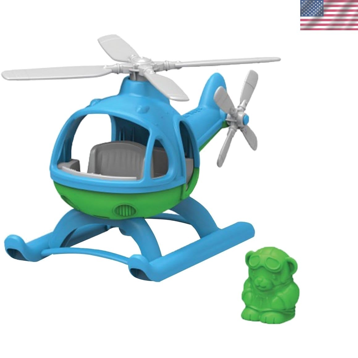 Weather-Resistant Blue/Green Helicopter – Pilot Bear Included, Lightweight Fun