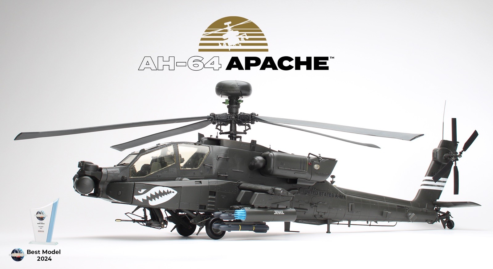 Agora Models 1:24 AH-64D Apache Longbow Helicopter. Full boxed kit.