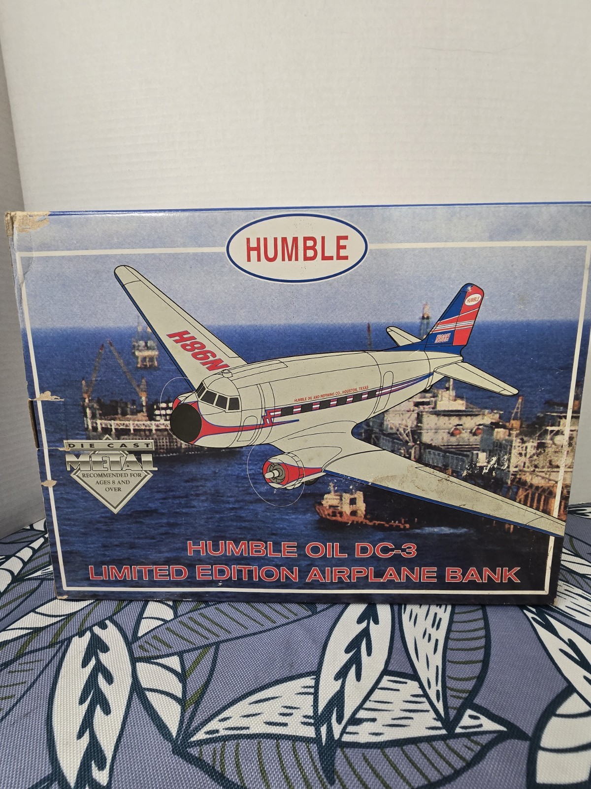 Die Cast Bank – DC-3 Aircraft – Humble Oil & Refining Co. Themed – 12″ Wing Span