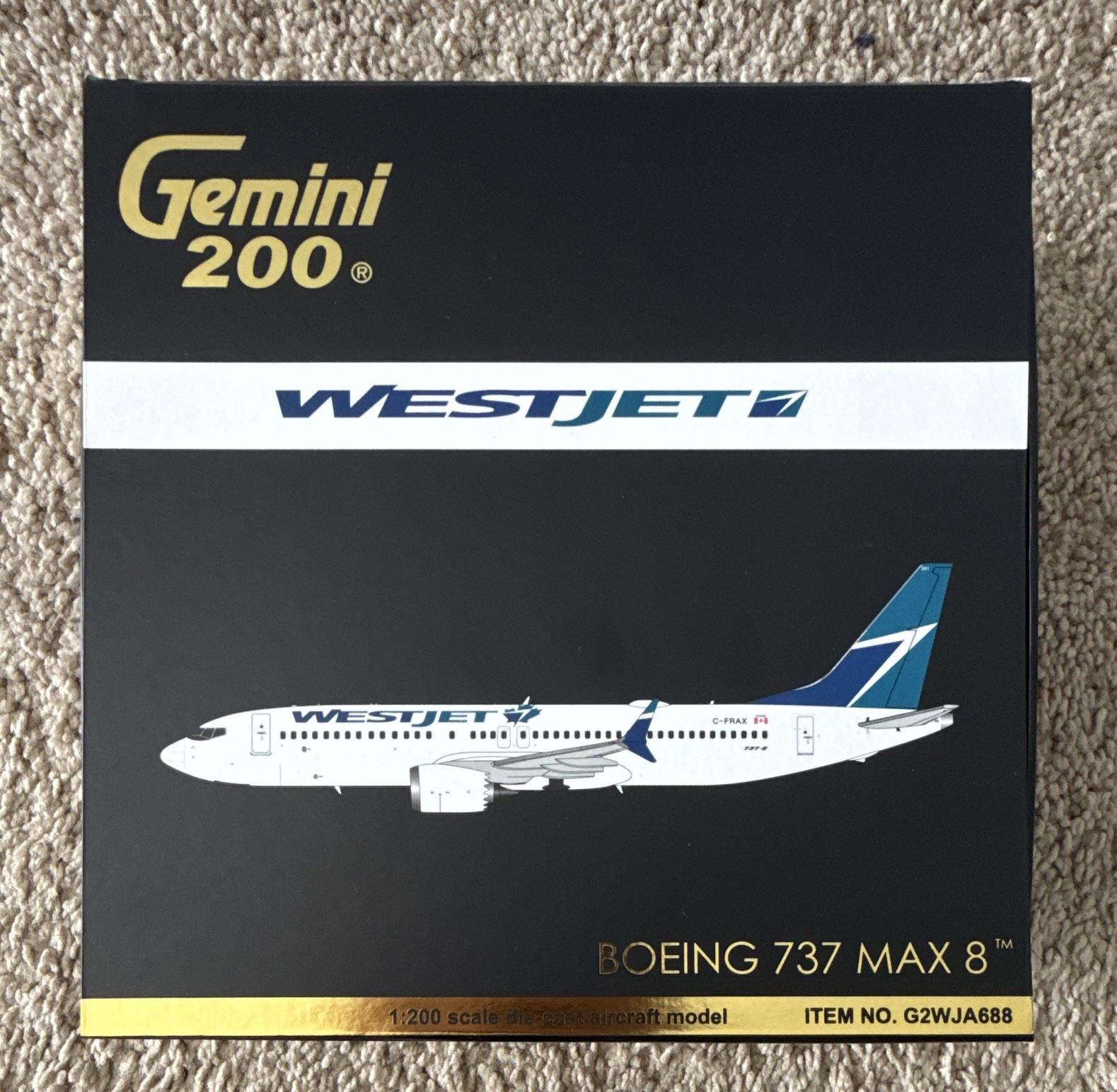 Gemini Jets 200 WestJet Boeing 737 MAX 8 1:200 Diecast w/ Stand LE G2WJA688