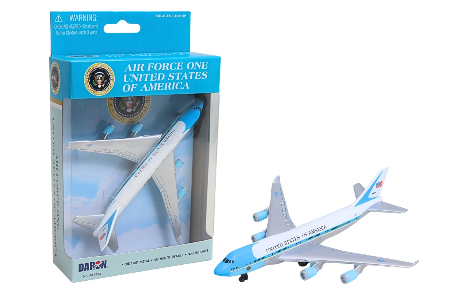AIR FORCE ONE United States of America Die Cast Metal Plane DARON RT5734 B 747