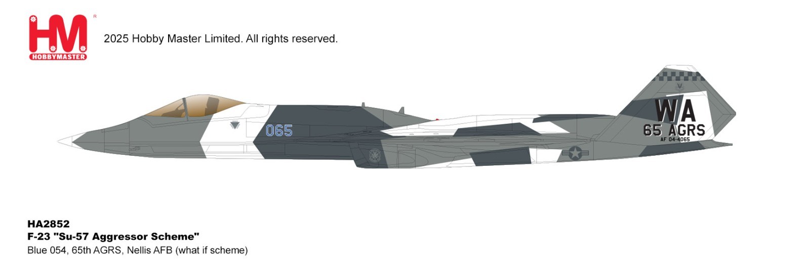 Hobby Master HA2852, F-23 “Su-57 Aggressor Scheme” Blue 054, 65th AGRS, 1:72