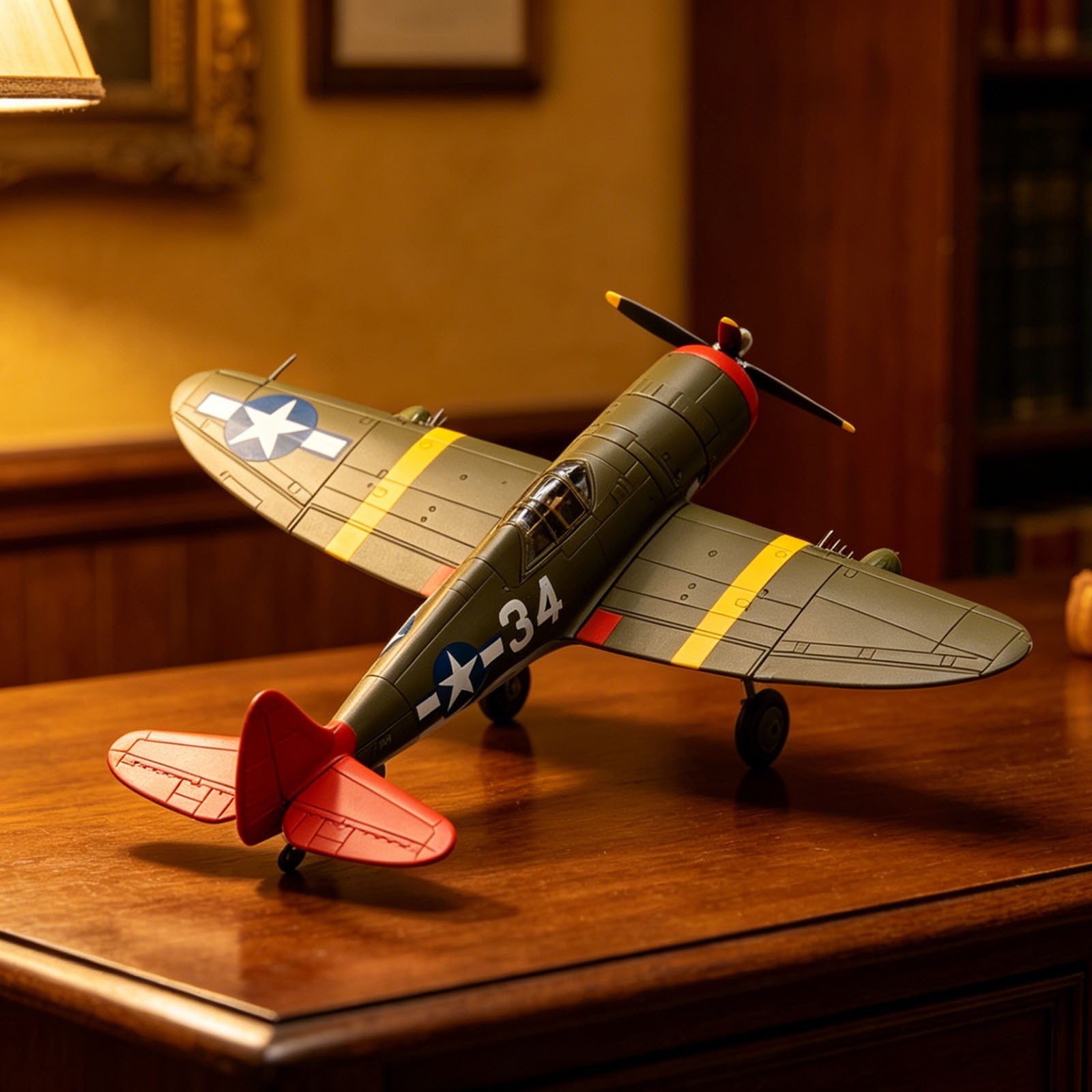 USAAF P-47D Thunderbolt Fighter Diecast Model 1/72 Olive Paint Red Nose Display