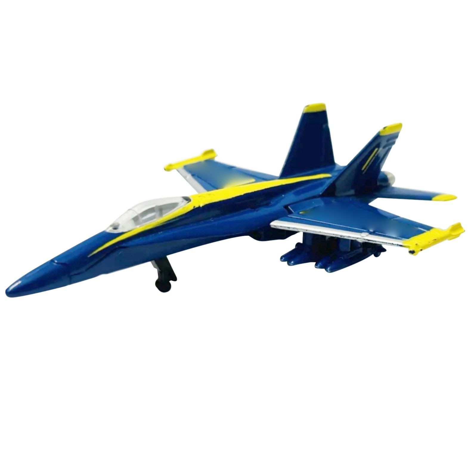 F/A-18 Hornet Fighter Jet Model 5.1in Alloy Die-Cast Blue Yellow Trim 1:64 Scale