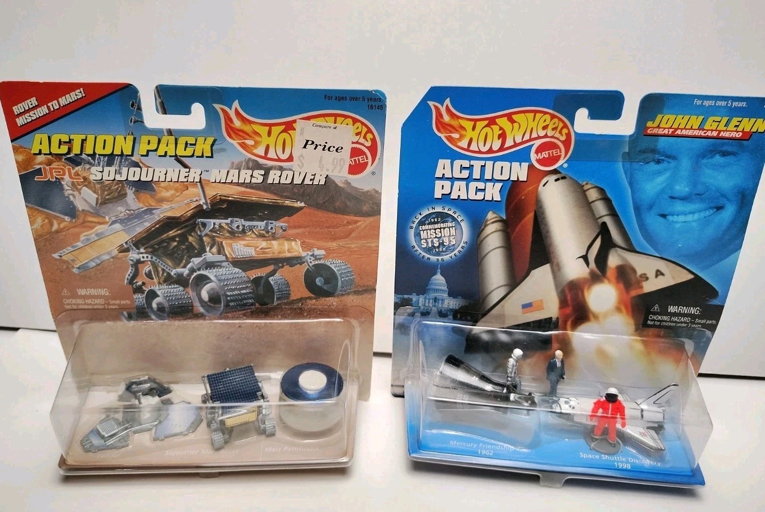 Hot Wheels Action Pack Lot of 2 Mars Rover NASA John Glenn Sets 1998 1996 Space