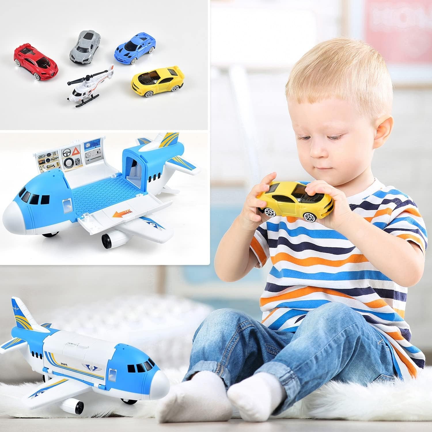 Educational Cargo Airplane & 4 Vehicle Play Set – Perfect Gift for Kids 3-12