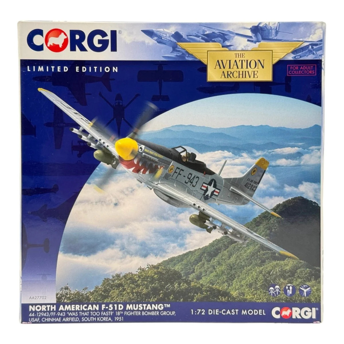 Corgi AA27702 1:72 F-51D Mustang USAF 18th FBG ‘Was that too fast?’ 1951