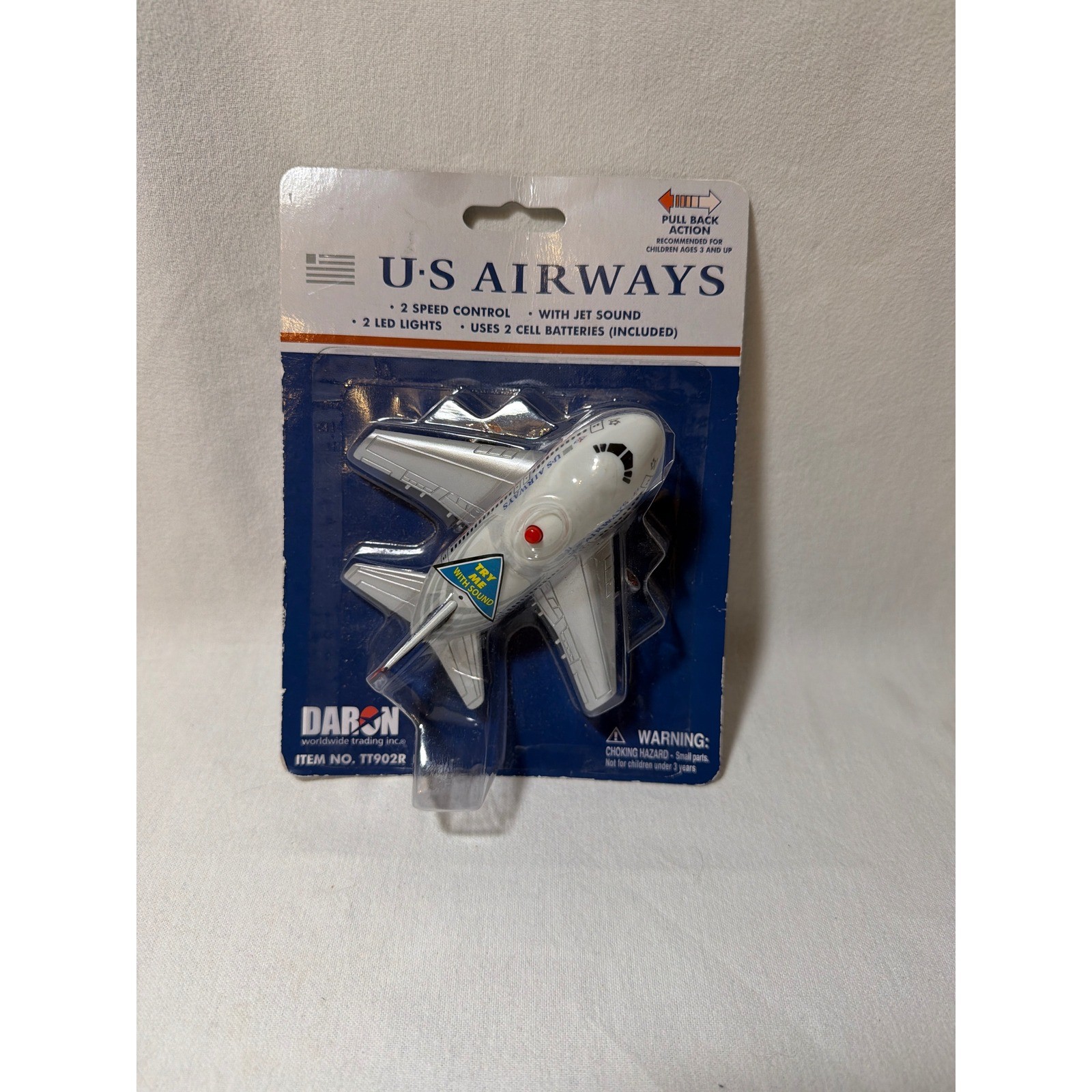 Daron US Airways Pull Back Toy Airplane with Sound and Lights TT902R New Sealed