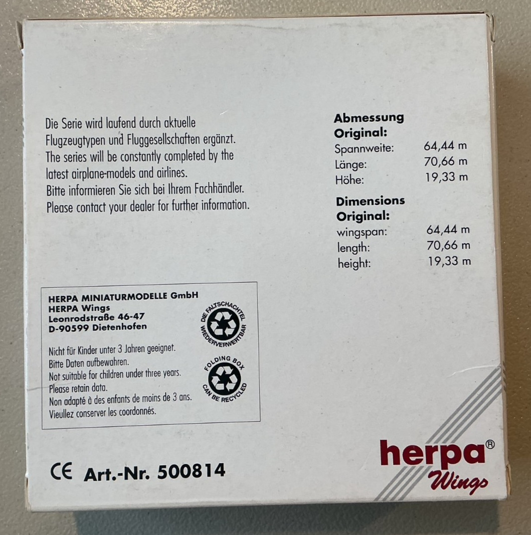 Herpa Wings 1:500 500814 Boeing 747-400 House Colors