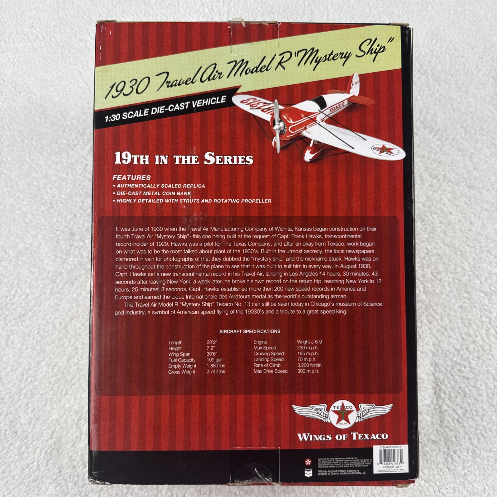Wings of Texaco 1930 Travel Air Model R Mystery Ship 1:30 Die-Cast Airplane NIB