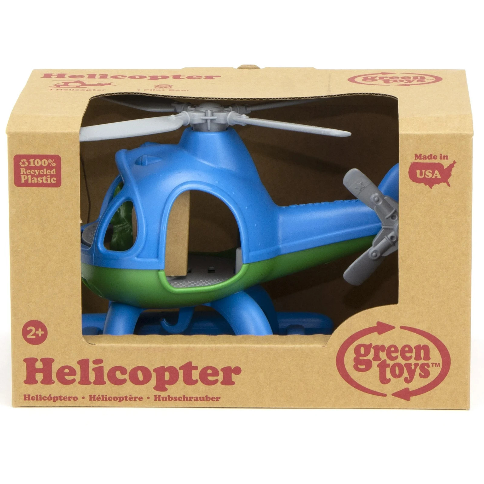 Green Toys: Helicopter – Blue – Green Bear Pilot Character, Play Toy Vehicle