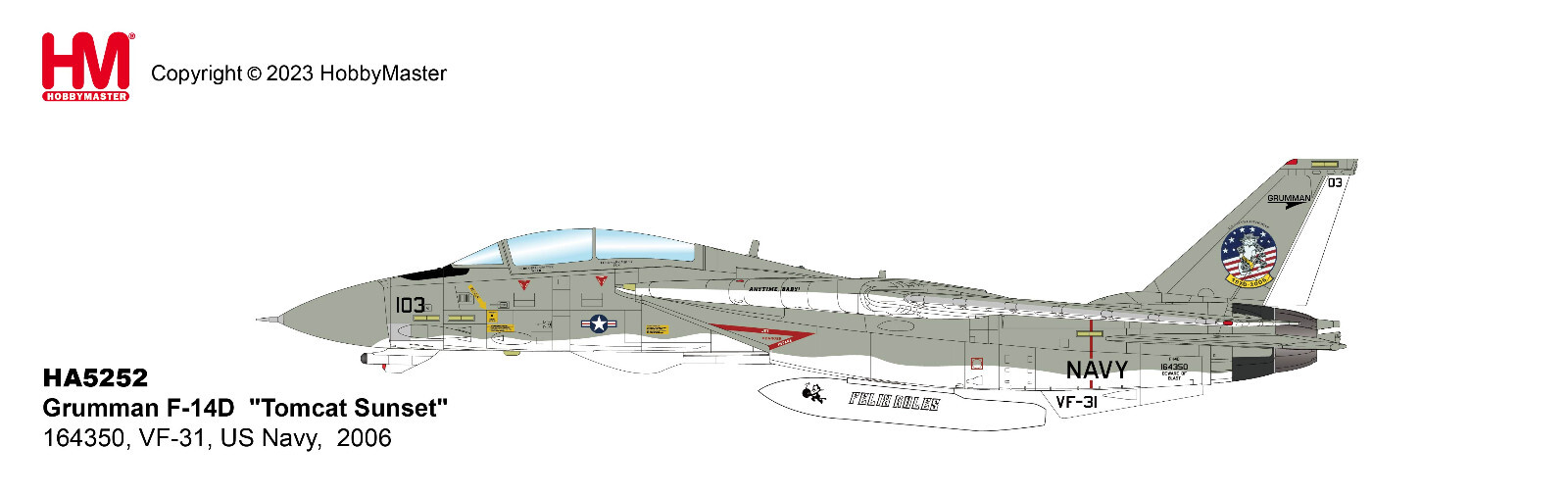HA5252 1/72 F-14D Tomcat Sunset US Navy VF-31 Tomcatters AJ103 2006