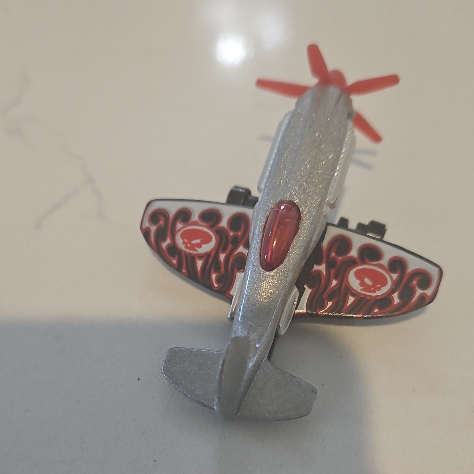 Diecast Toy Propeller Plane Airplane Silver Red Propeller Black Wing Graphics