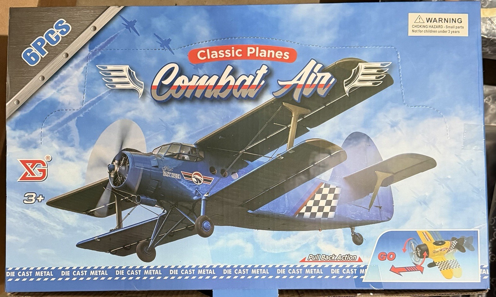 XG Classic Planes Diecast Propeller Plane 6pcs Pull Back Action Multicolor Set